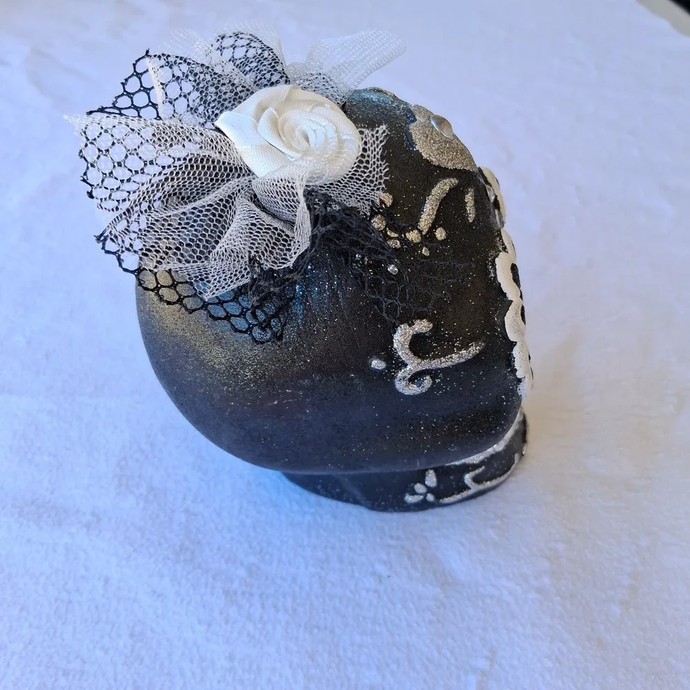 Ashland Day of the Dead Sugar Skull Tabletop Decor Black Glitter Rhinestone